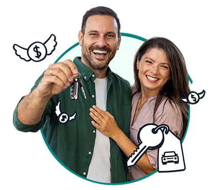 Man and Woman hugging and holding up car keys