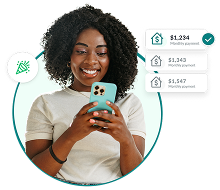 Woman on phone browsing LendingTree for home refinance loan