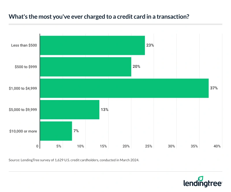 One in 5 cardholders say they've charged $5,000 or more to a credit card in a single transaction.