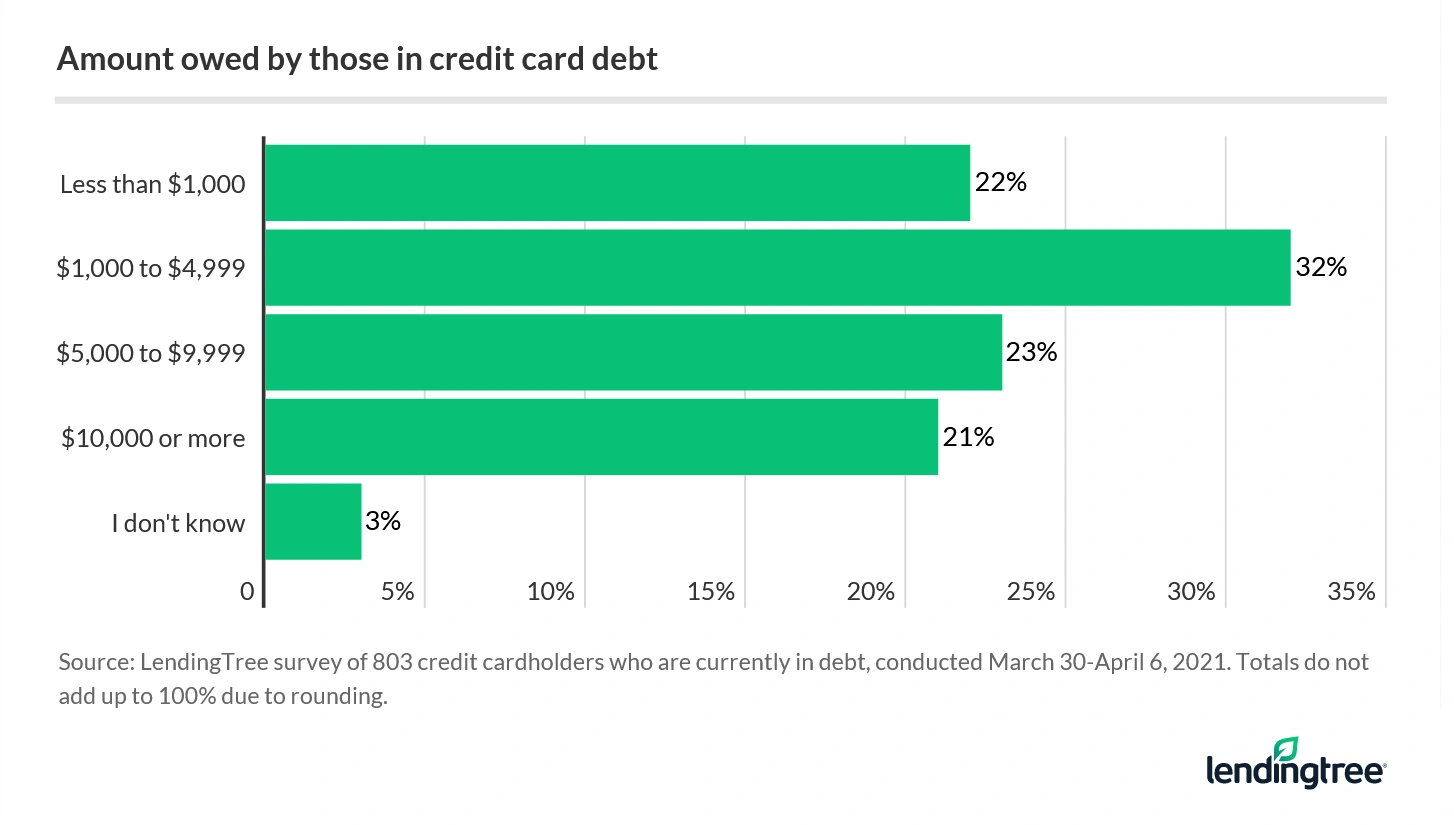 78% of those with credit card debt said their balance is over $1,000.